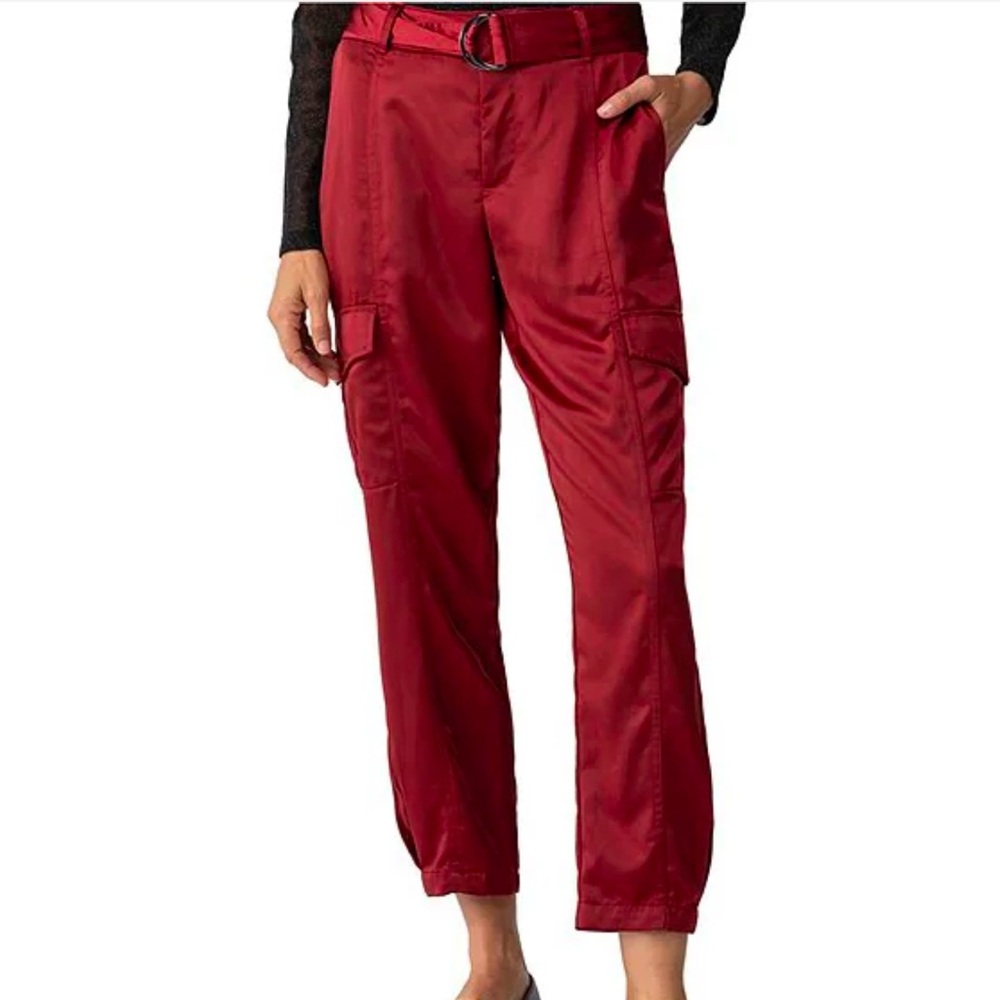 Sanctuary Classy Cargo Matte Satin Mid Rise Cropped Pants, Garnet size 31
